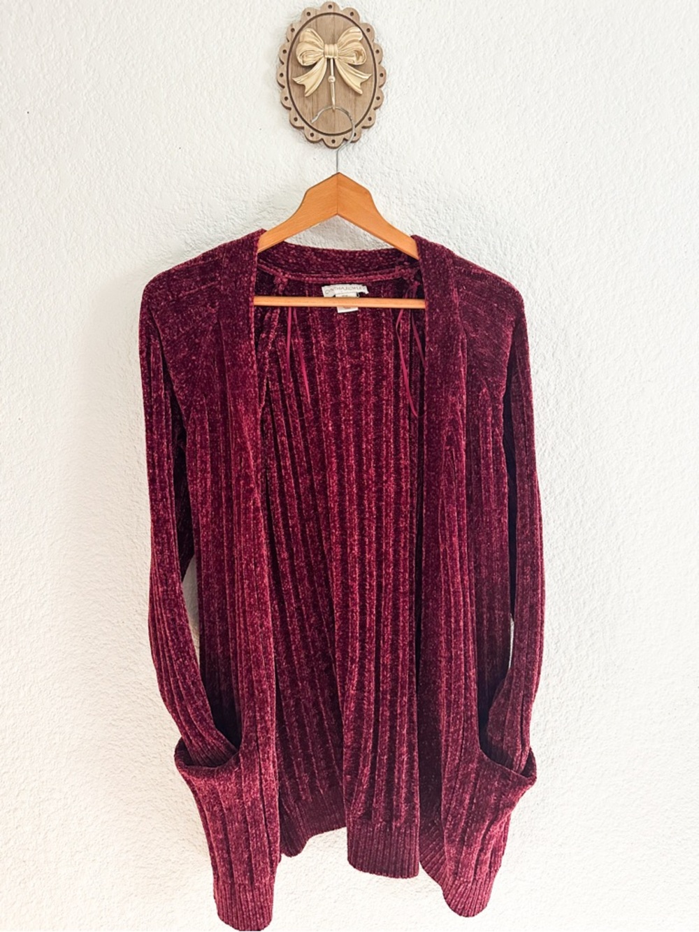 Cynthia Rowley Burgundy Velvet Open-Front Cardigan